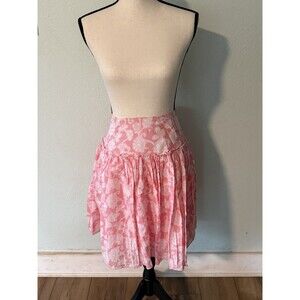 GAP Sz 8 Pink White Paisley Print Pleated A-Line Casual Cotton Skirt